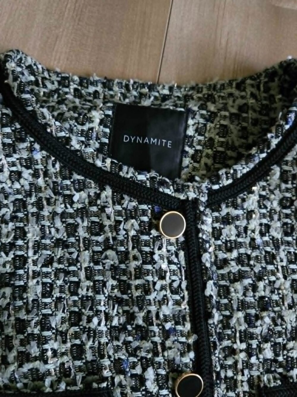 Black White Bouclé Tweed Jacket & Skirt Set Dynamite L Old Money French Girl - Picture 8 of 16